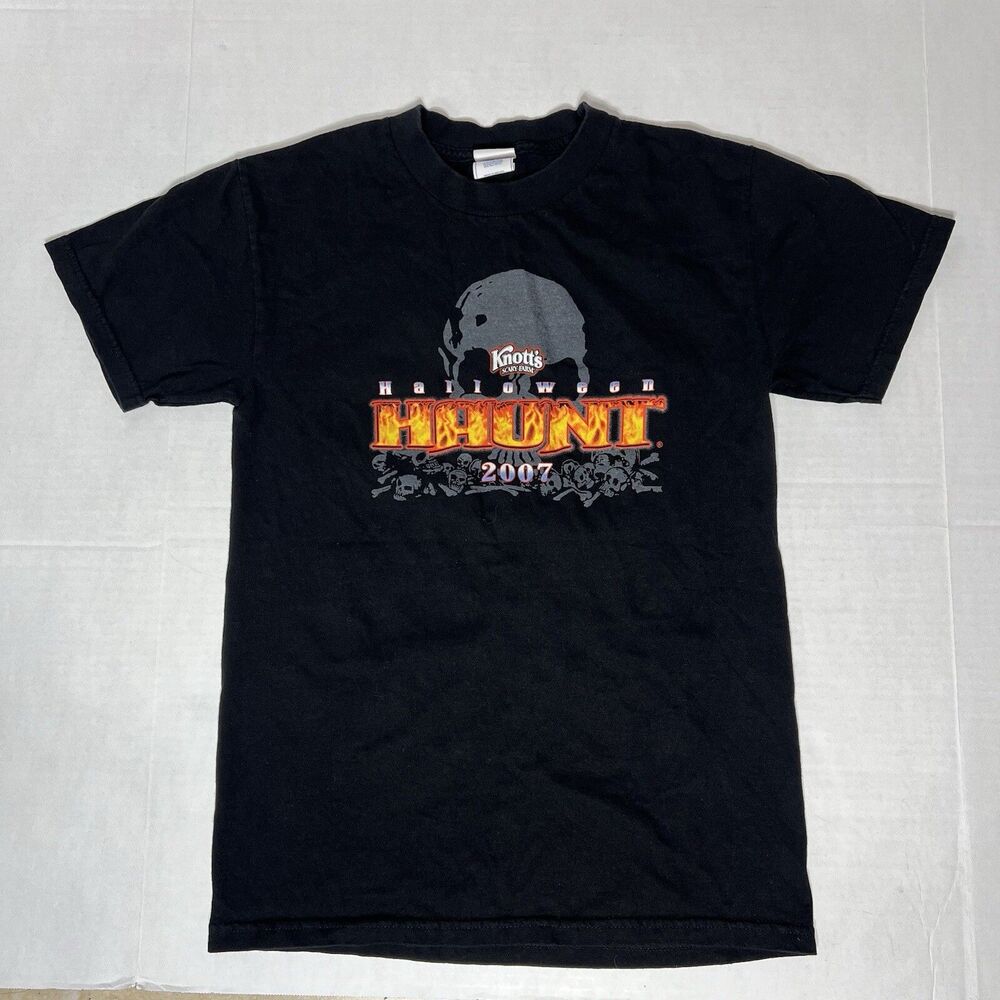 Knotts Scary Farm T-Shirt Men's Black 2007 Skull Print Double Sided Size Small